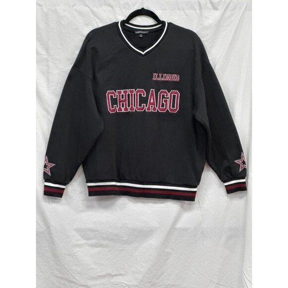 Harper & Ivy Womens Black Chicago V-Neck Graphic‎ Sweatshirt Size M Long Sleeve - Picture 1 of 9
